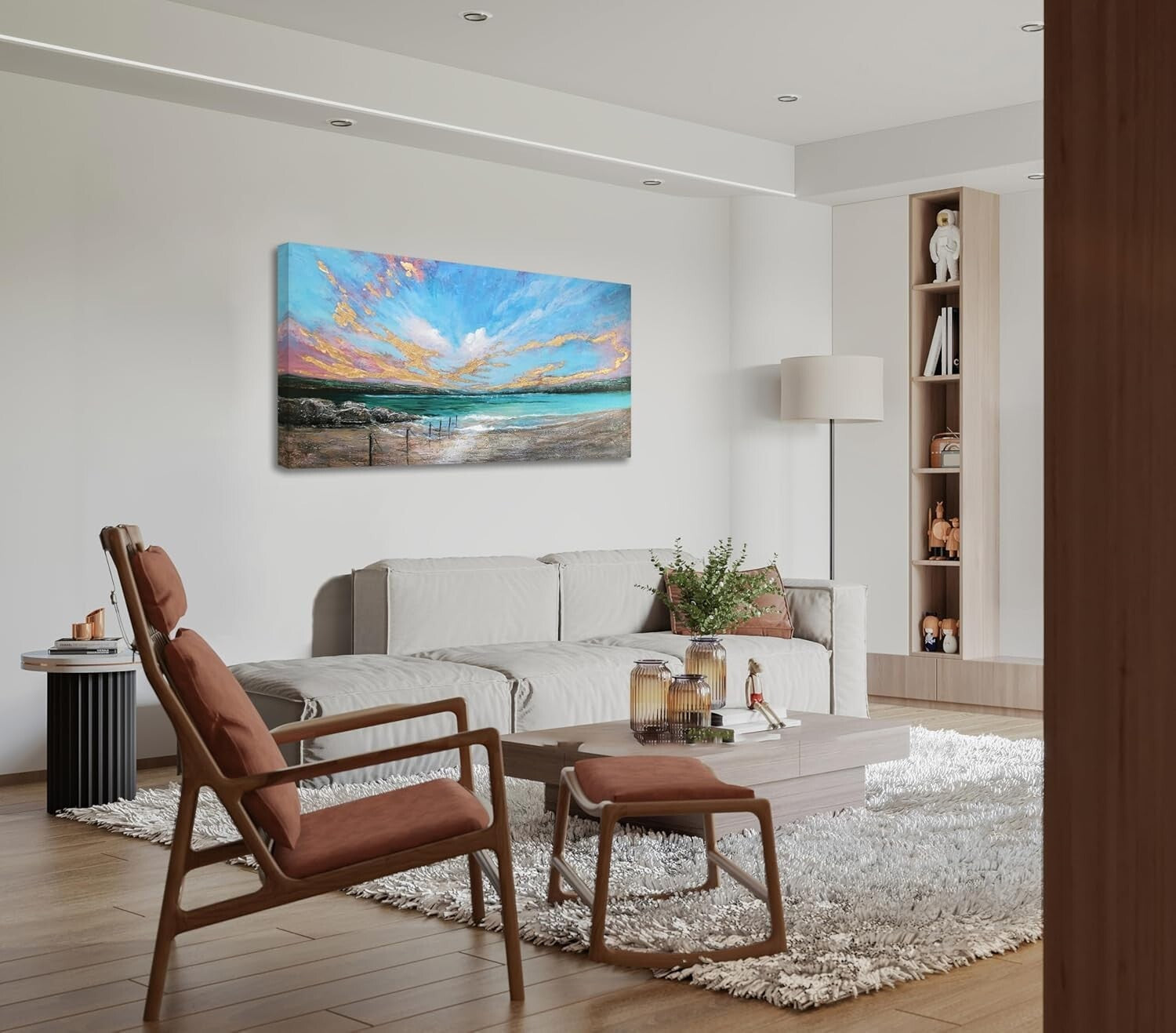 Vibrant Abstract Ocean Teal Wall Art - 40"x20" Textured Canvas for All Rooms