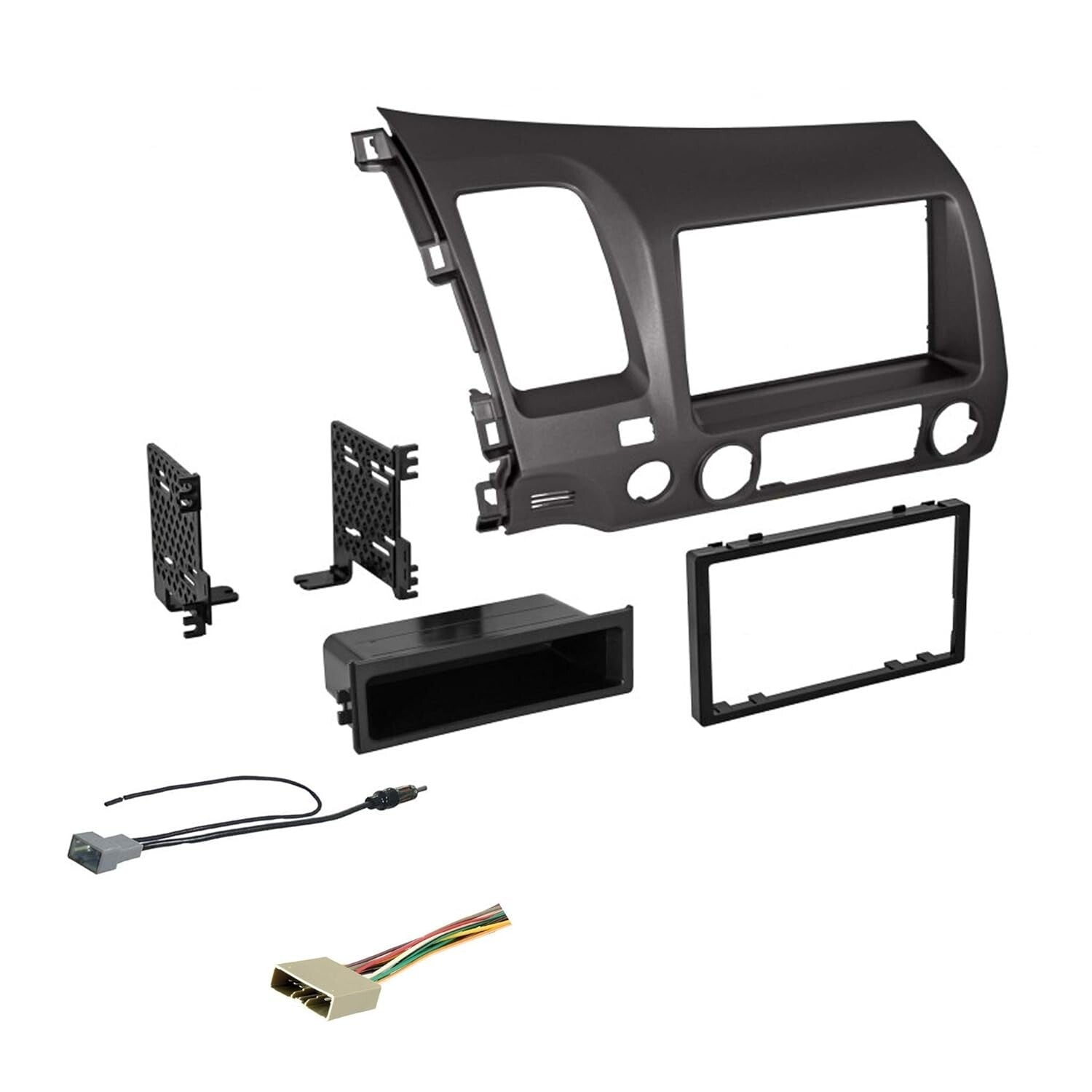 Dark Metallic Double DIN Dash Kit with Antenna Adapter for 2006-2011 Honda Civic