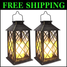 Load image into Gallery viewer, Durable Solar Lanterns with Auto On/Off – 2-Pack, 10 Lumen Flickering Light
