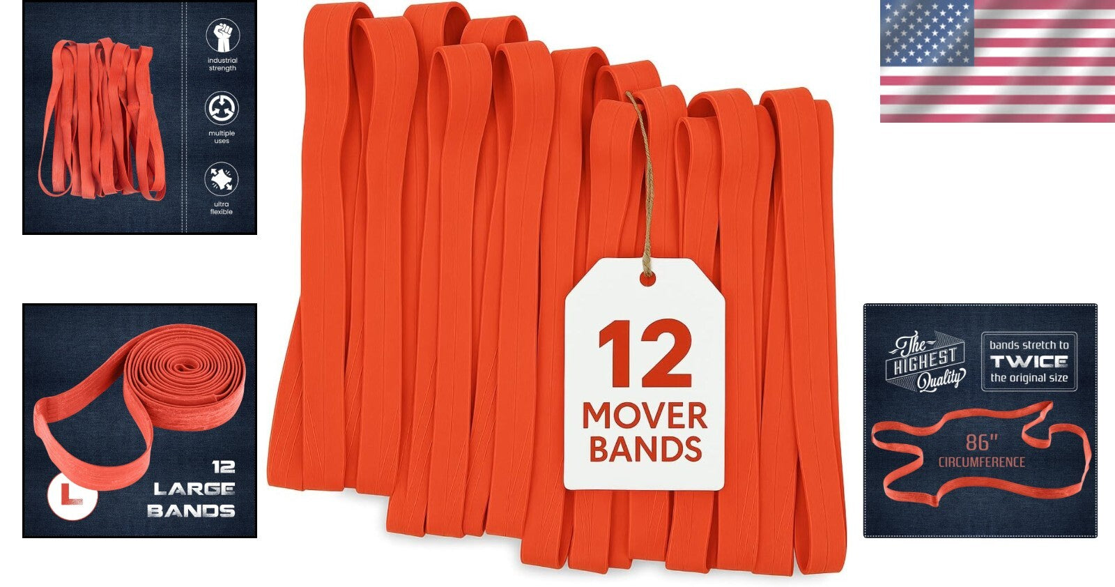 Professional-Grade 42-Inch Rubber Bands - Premium 12-Pack for Moving Essentials