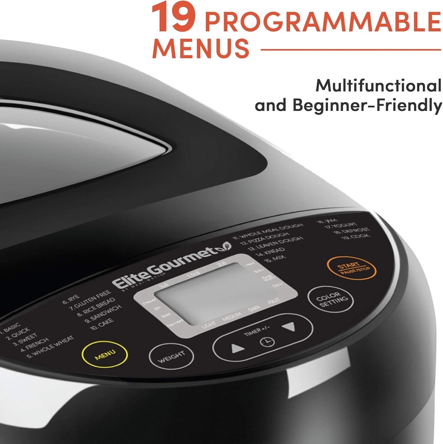 19 Menu Function Bread Maker – Perfect for Gluten-Free, White & Rye Loaves