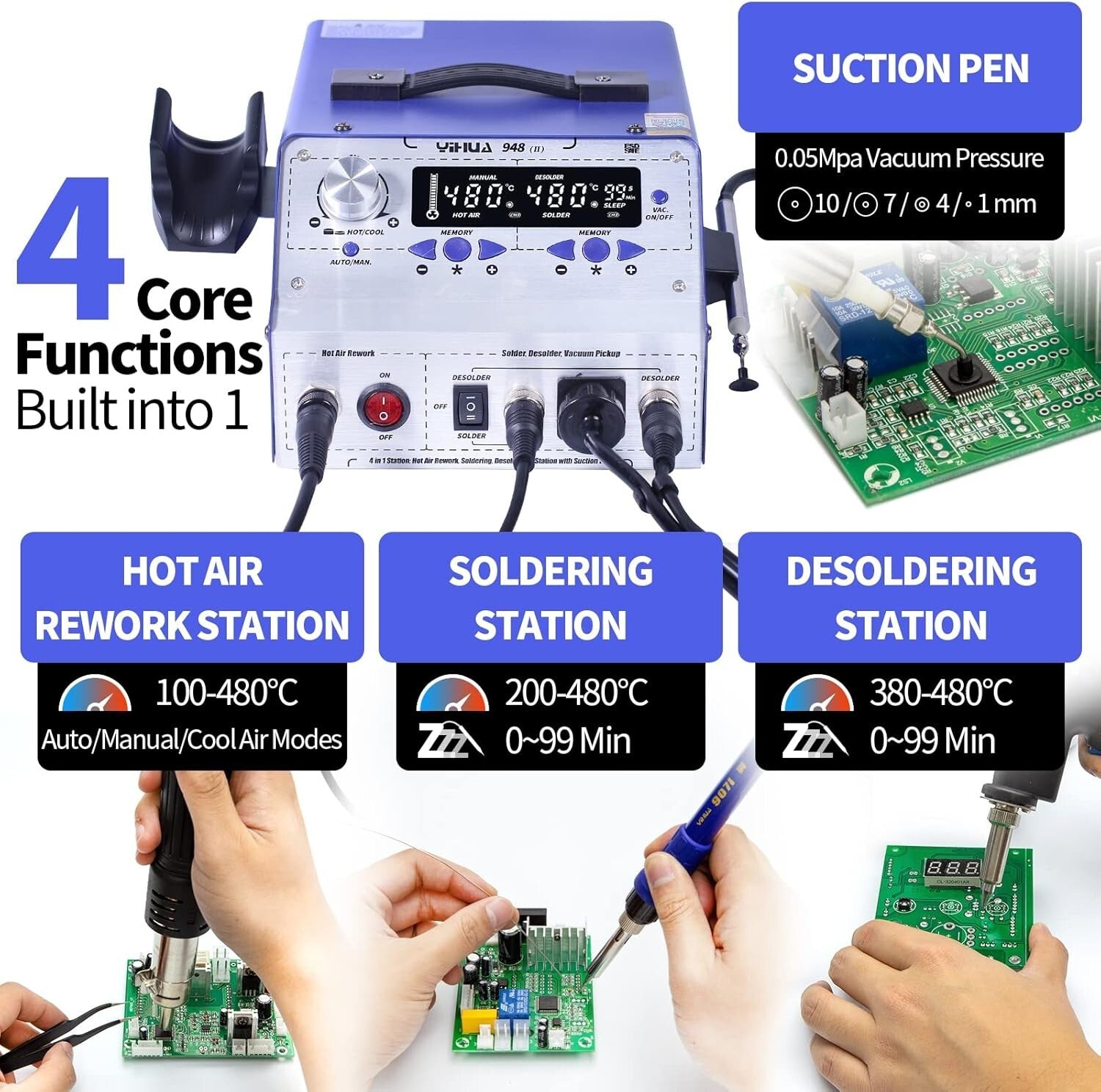 PID-Controlled Soldering & Desoldering Station with LED Display - 780W Power