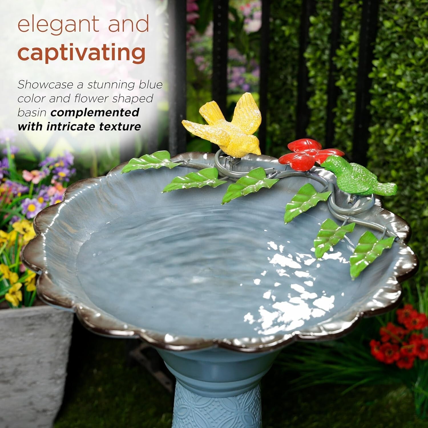 Captivating 28" Metal Birdbath - Perfect for Enchanting Outdoor Spaces