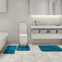 Load image into Gallery viewer, Ultra Absorbent Teal Bath Mats Set - 3-Piece Soft Microfiber for Comfort