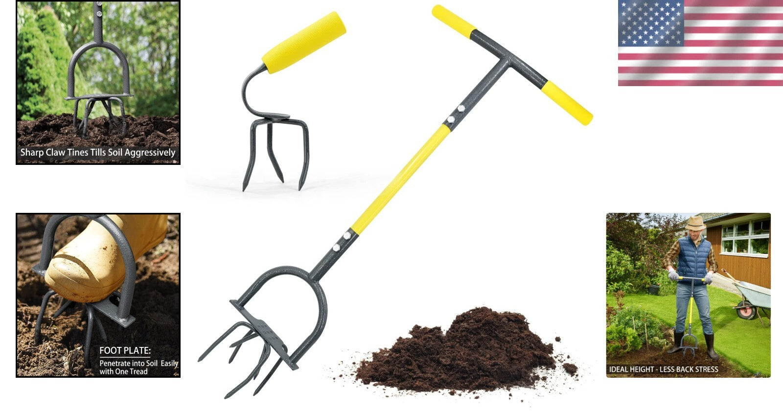 Heavy-Duty Ergonomic Garden Tiller with Sharp Tines - Maximize Plant Vitality