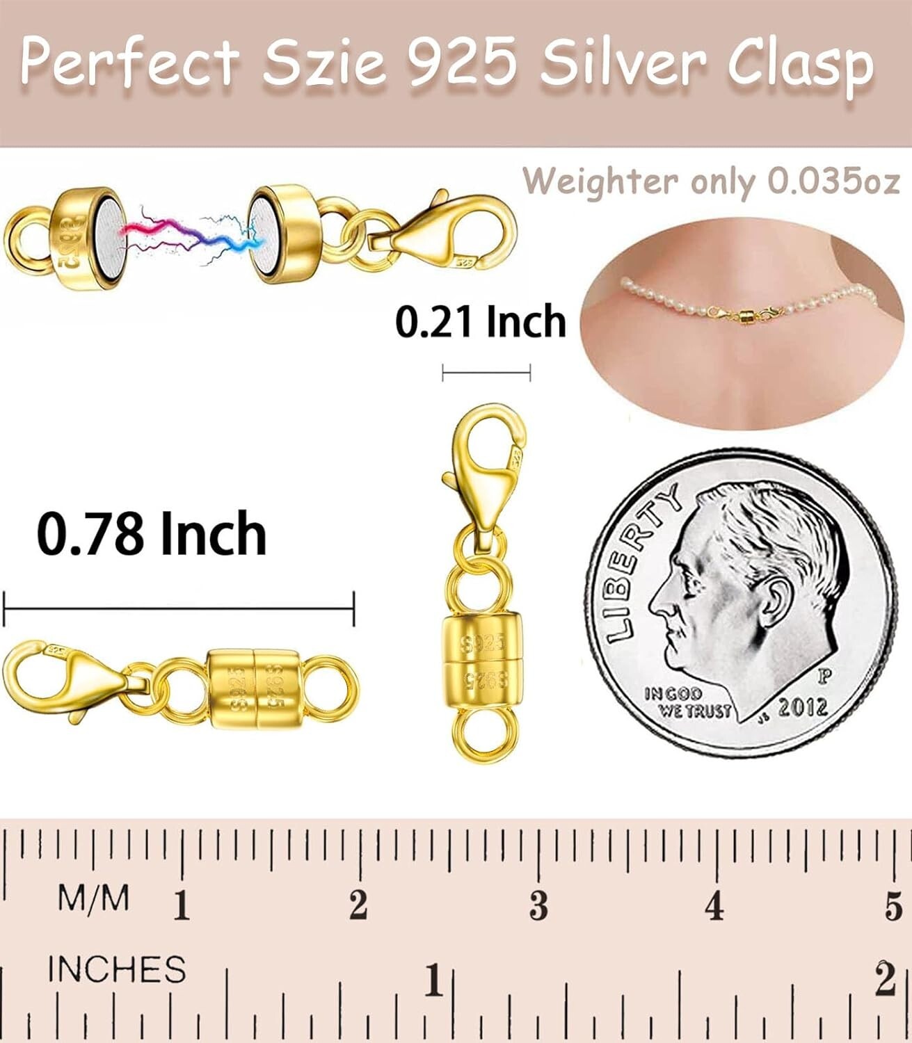 Allergy-Free 925 Sterling Magnetic Clasps for Necklaces & Bracelets - Set of 8