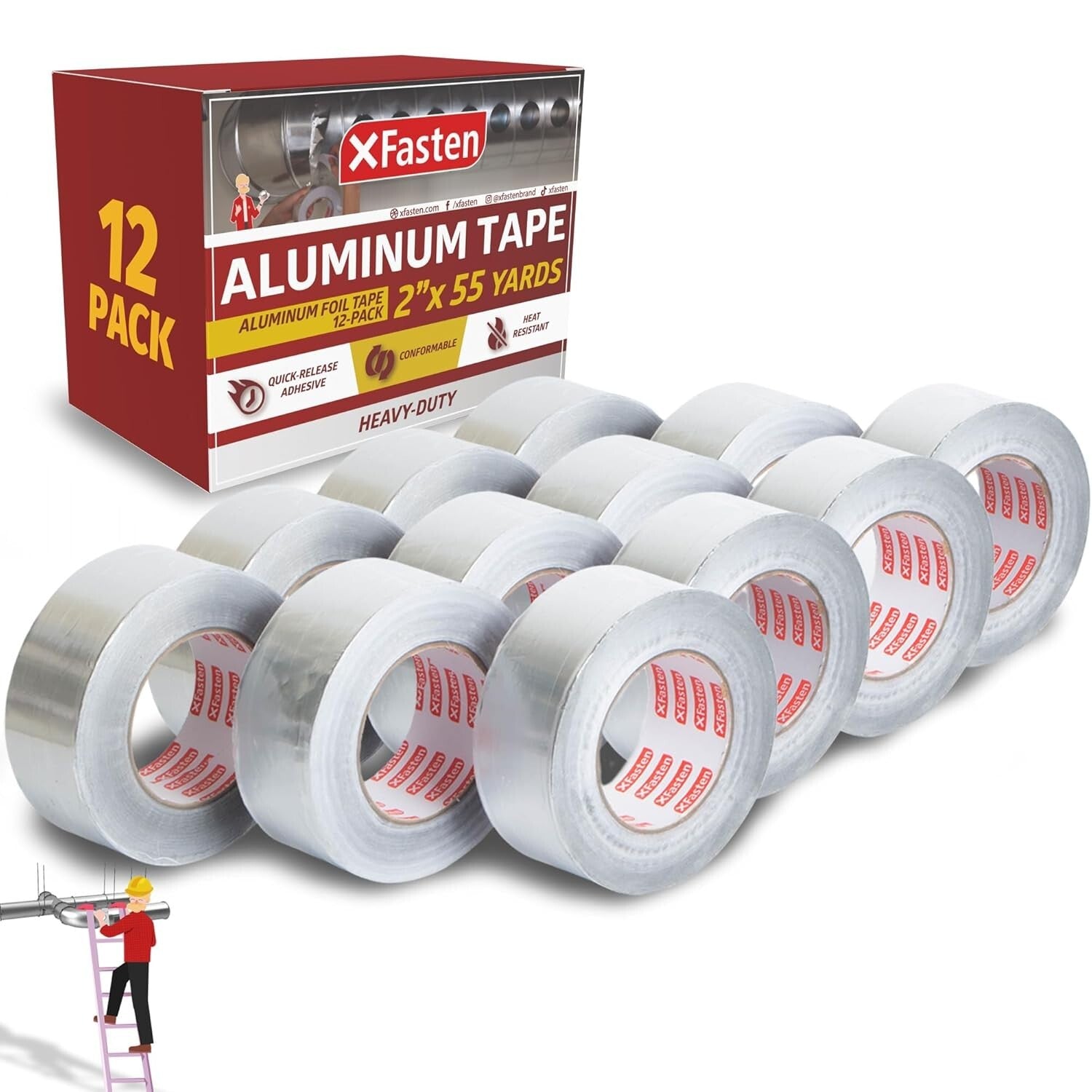 Durable 1980 Feet Aluminum Duct Tape - Heavy-Duty, Moisture & Heat Resistant