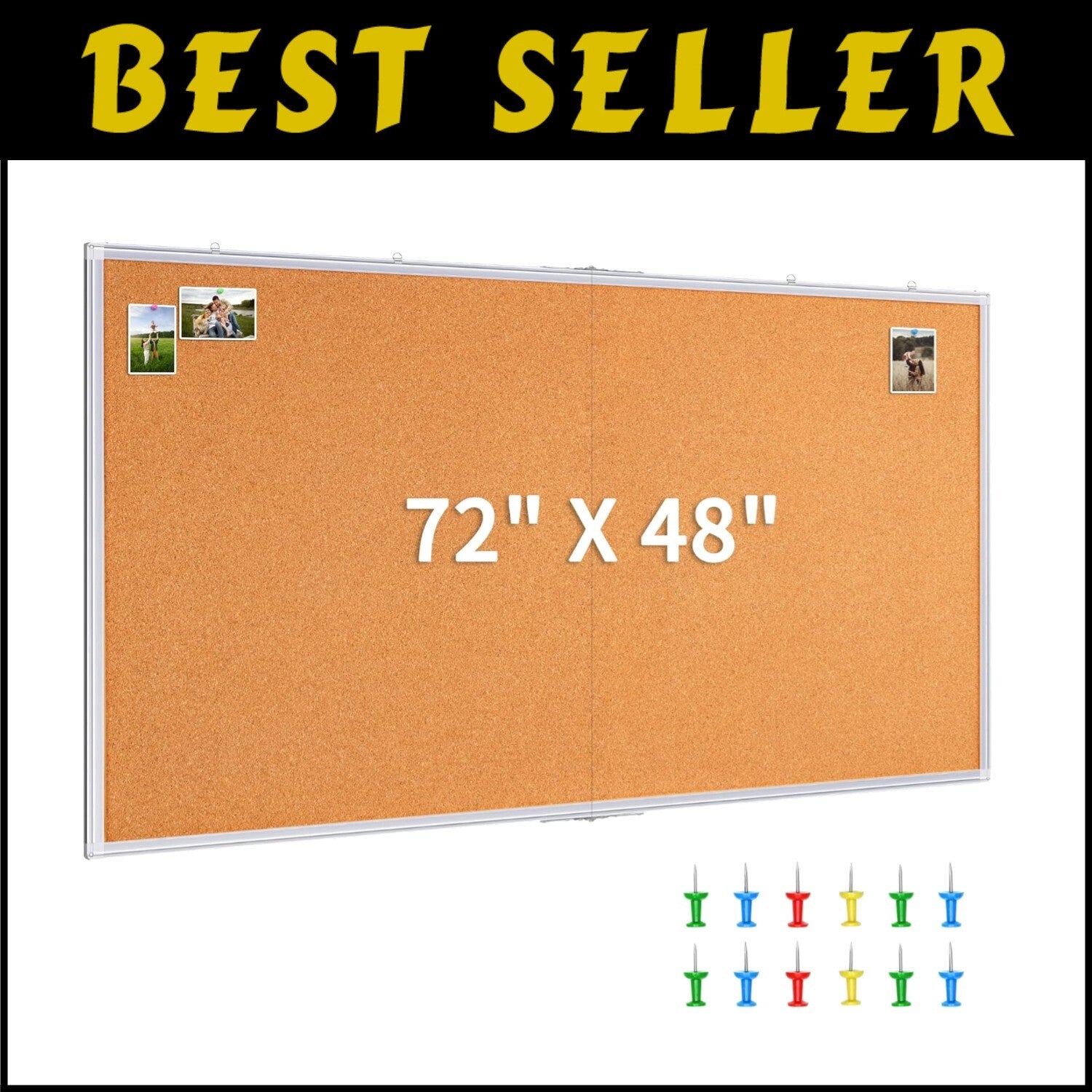 Large 72x48 in Aluminum Framed Cork Board - Foldable Office & Home Display