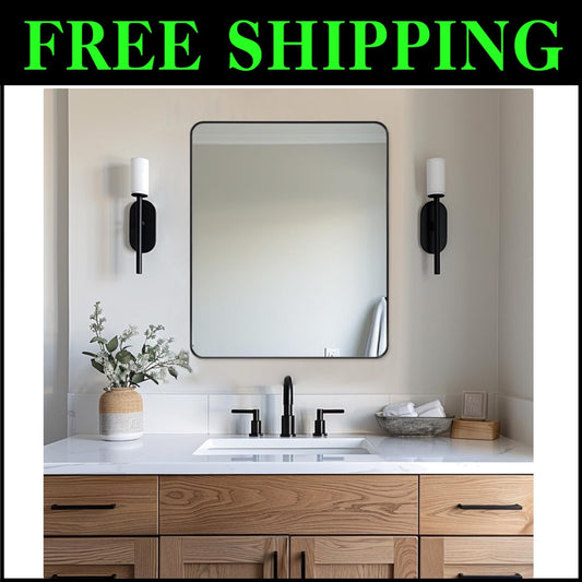 Elegant Matte Black 30x36 Mirror - Stainless Steel Frame for Modern Bathrooms