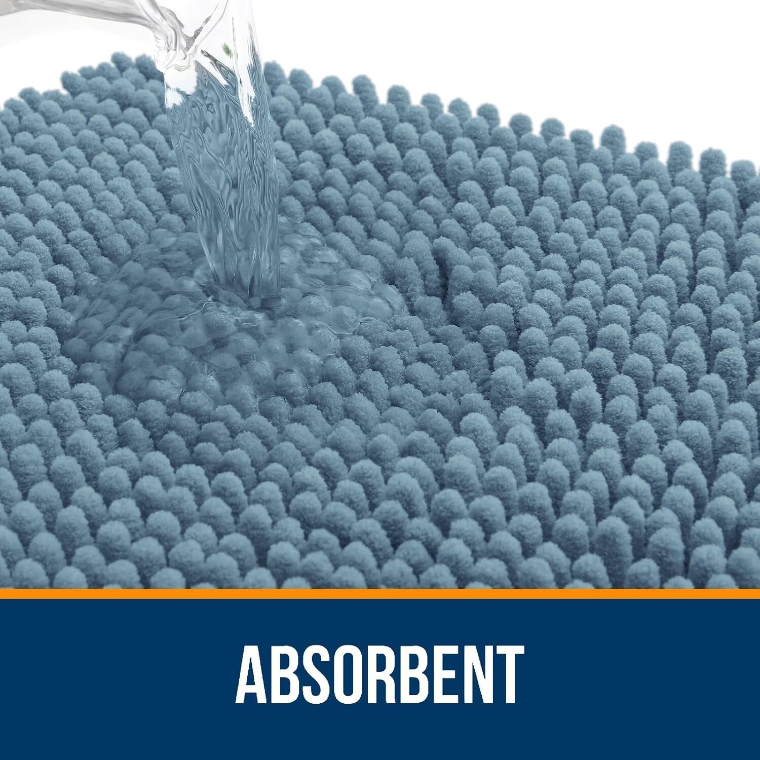 Airy Blue Chenille Bath Mat 30x20 - Plush, Absorbent & Machine Washable Beauty