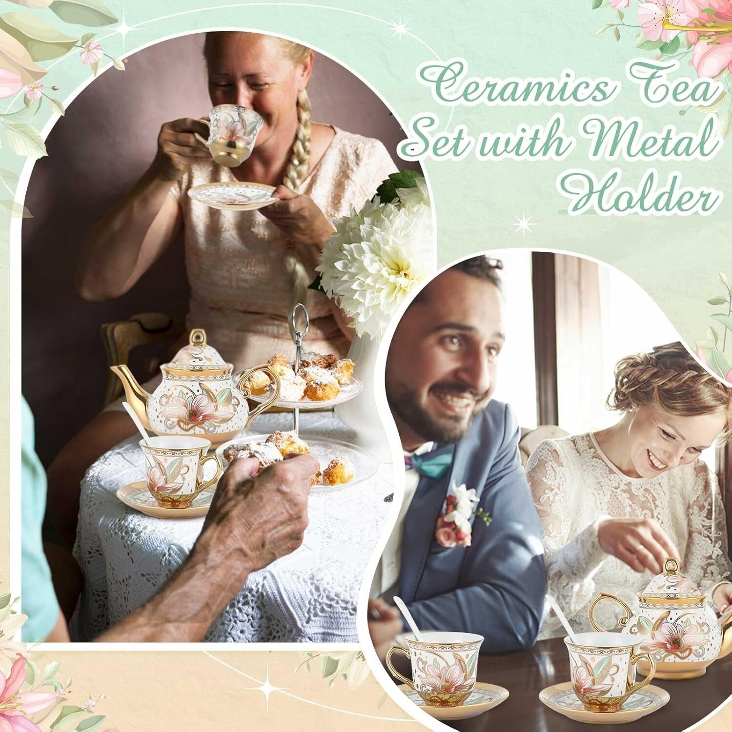 Exquisite Ceramic Tea Set - 20 Pcs with Gold Accents for Elegant Gatherings