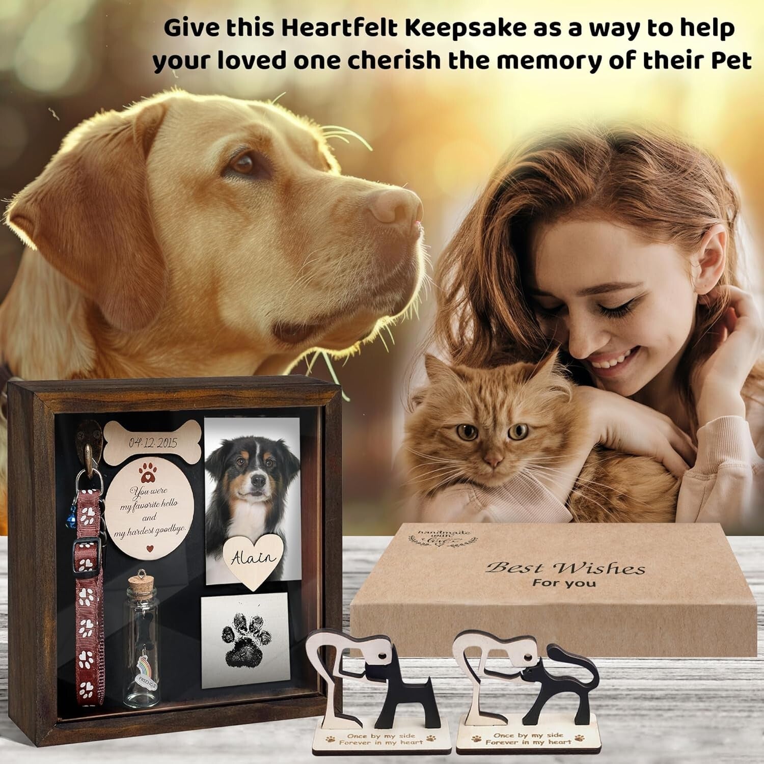 Elegant Dog Memorial Frame: 8.6-Inch Rustic Shadow Box with Personalization Kit