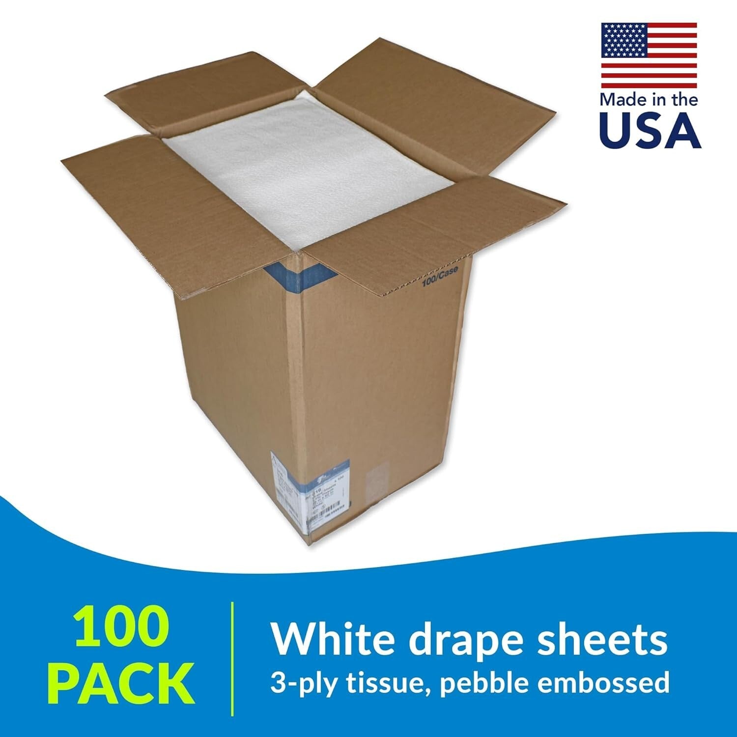 40" x 60" Disposable Medical Patient Drape Sheets - Pack of 100, 3-Ply Tissue