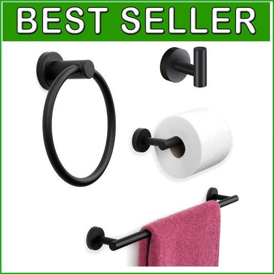 Effortless Wall-Mounted Bathroom Accessory Set - 4-Piece Matte Black Collection