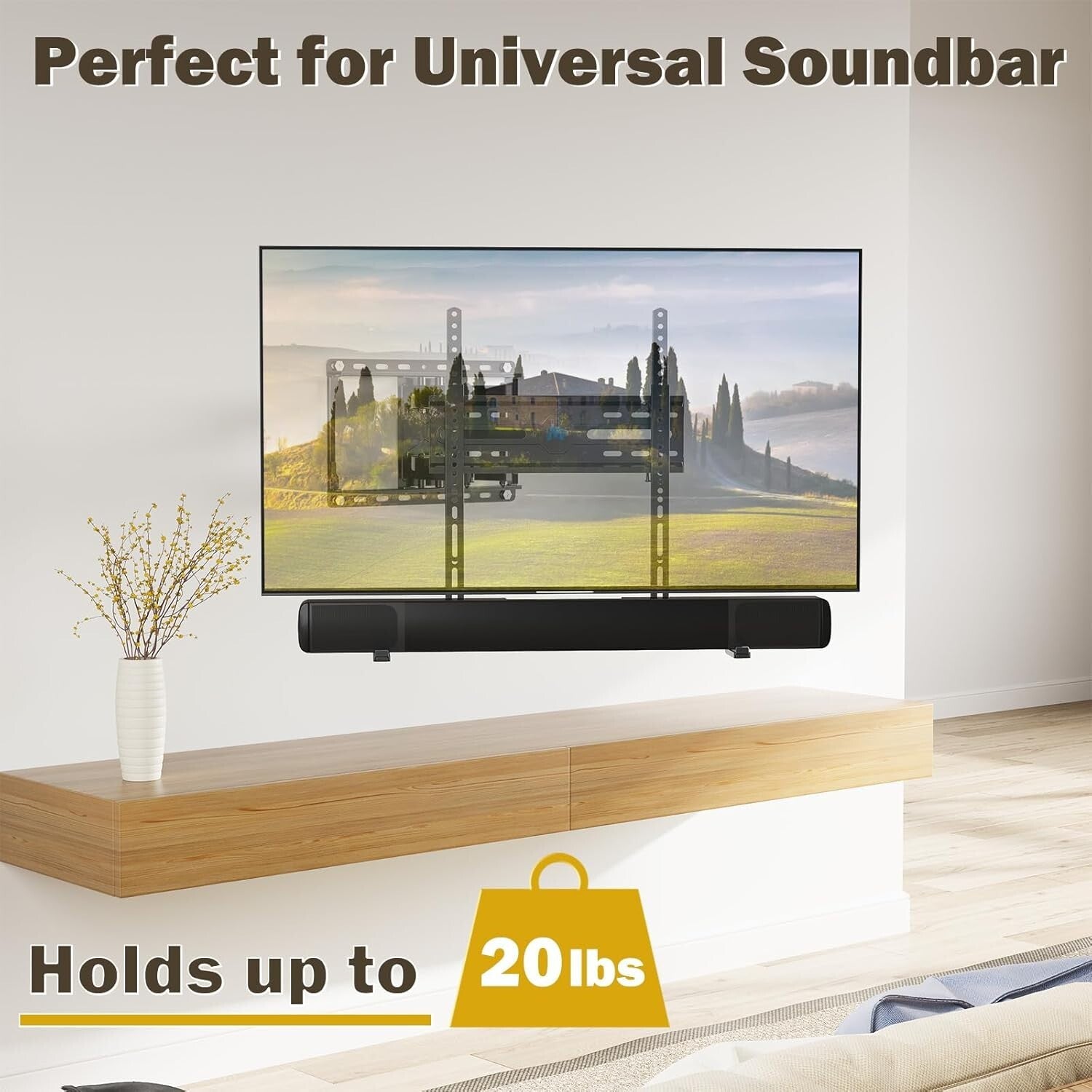 Easy Install Soundbar Holder with Non-Slip Base, Fits Most TVs and Walls