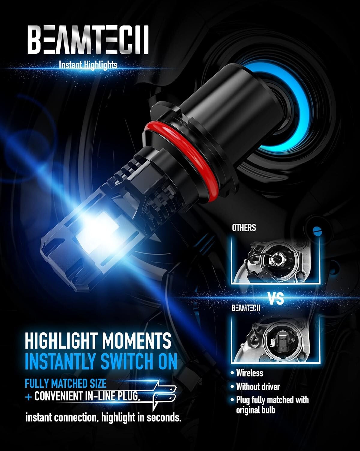 Fanless Design 9007 Powersports Fog Light Bulbs - Wider Visibility & Brightness