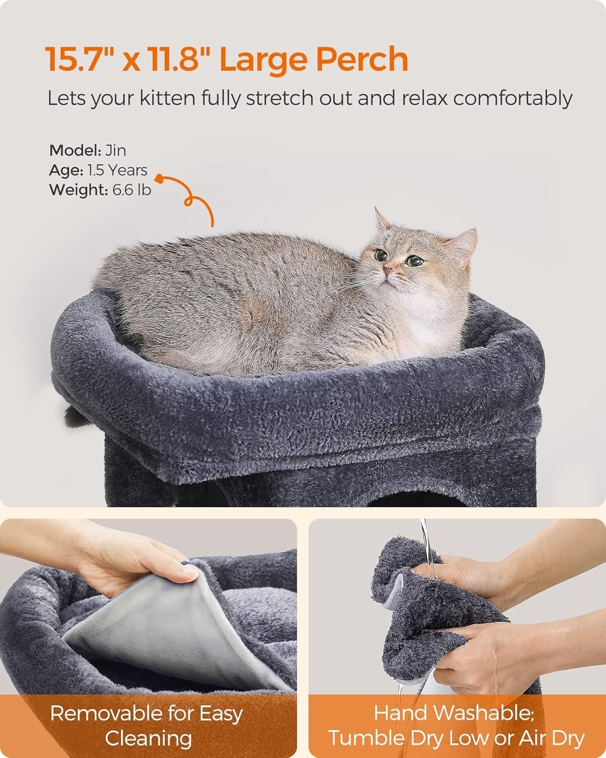 Smoky Gray 26.4-Inch Cat Tree with 2 Caves and Large Perch - Ideal for Kittens