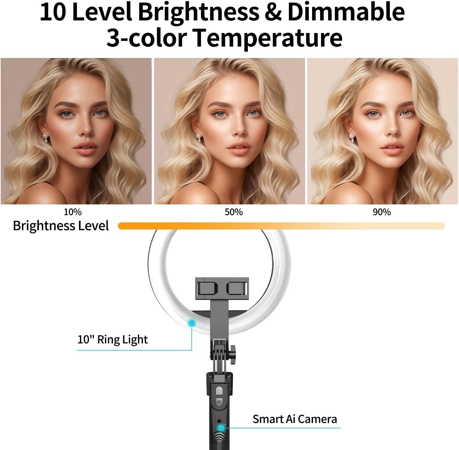 Versatile 2-in-1 Tripod with Face Tracking and 10" Ring Light for Live Streaming