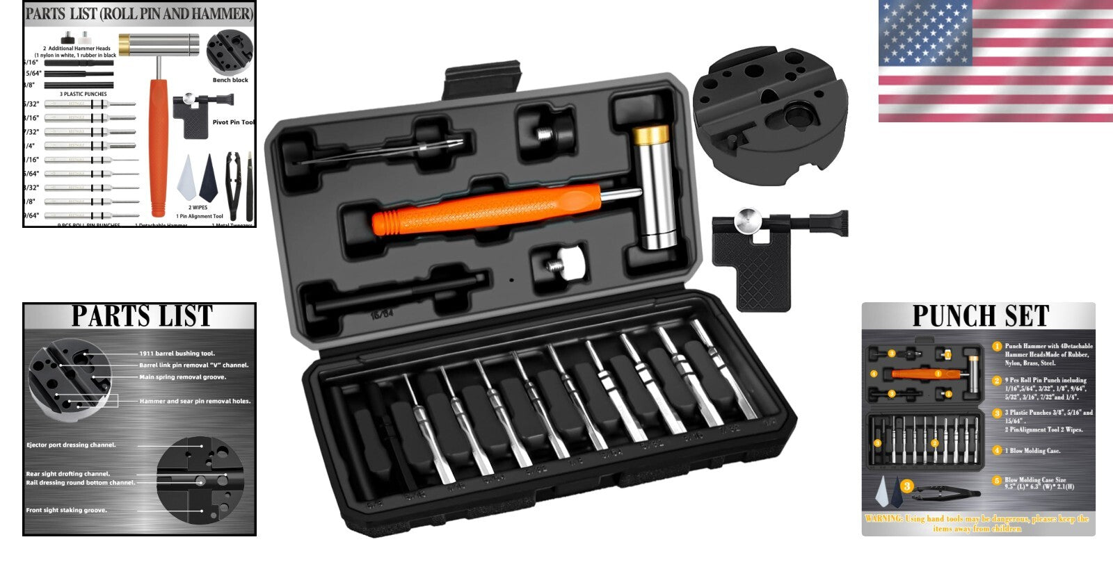 Professional Roll Pin Punch Set with Durable Hammer & Scratch-Resistant Block