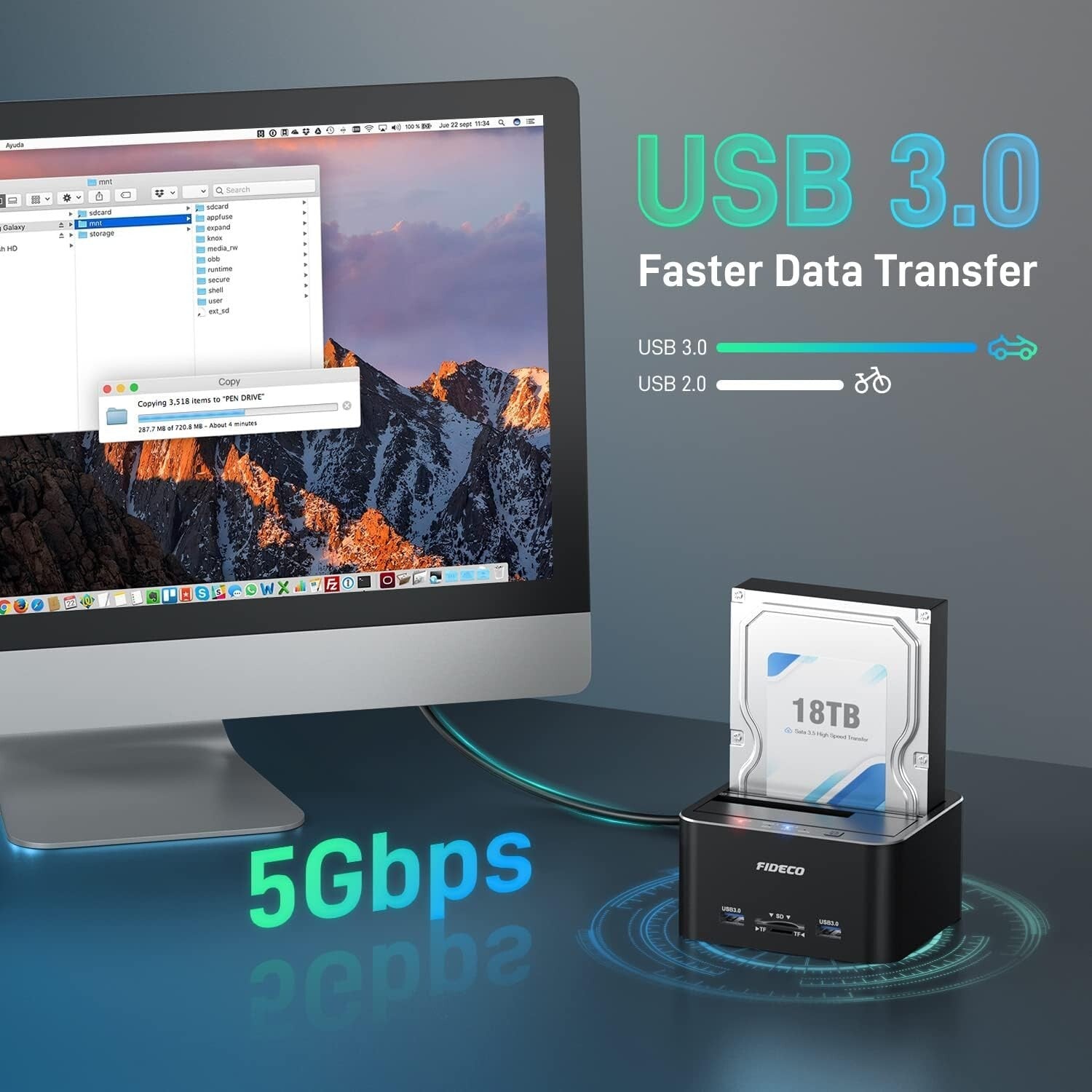 Elegant Aluminum USB 3.0 HDD Dock - Supports 18TB, Compatible with Windows/Mac