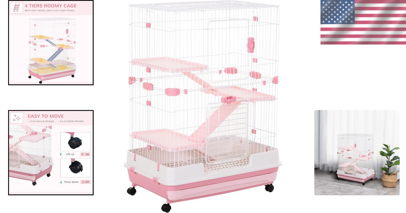 Spacious Wheeled Small Animal Hutch with Removable Tray - Perfect for Bunnies