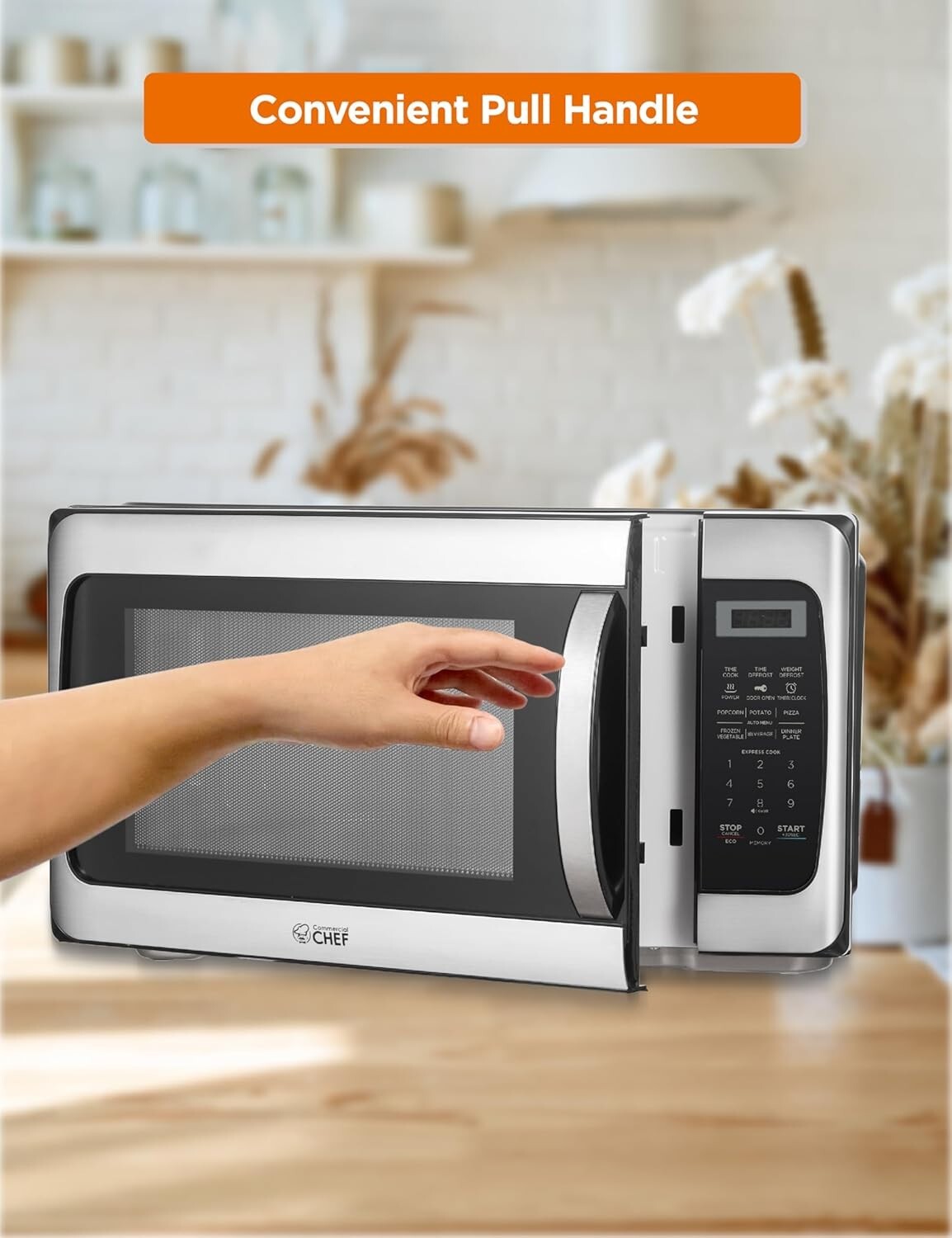Compact countertop Microwave with Push Button Lock & 1000W Power - 1.1 Cu Ft