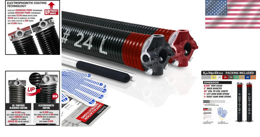 Complete Garage Door Spring Replacement Set - Non-Slip Winding Bars Included