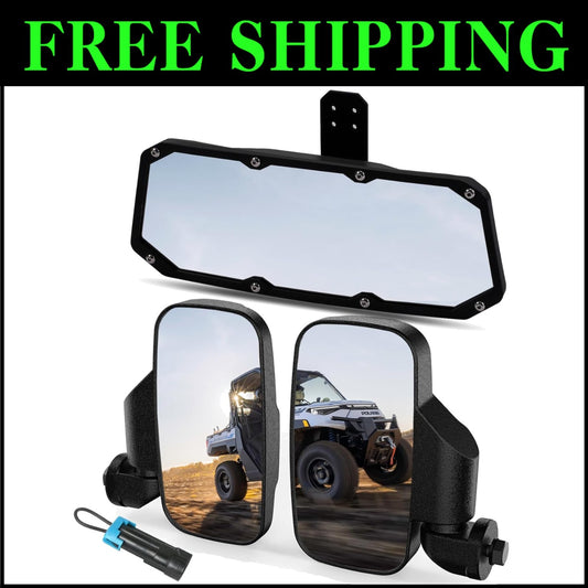 Adjustable UTV Side Mirrors & Rear View Mirror Set for 2015-2024 Polaris Rangers