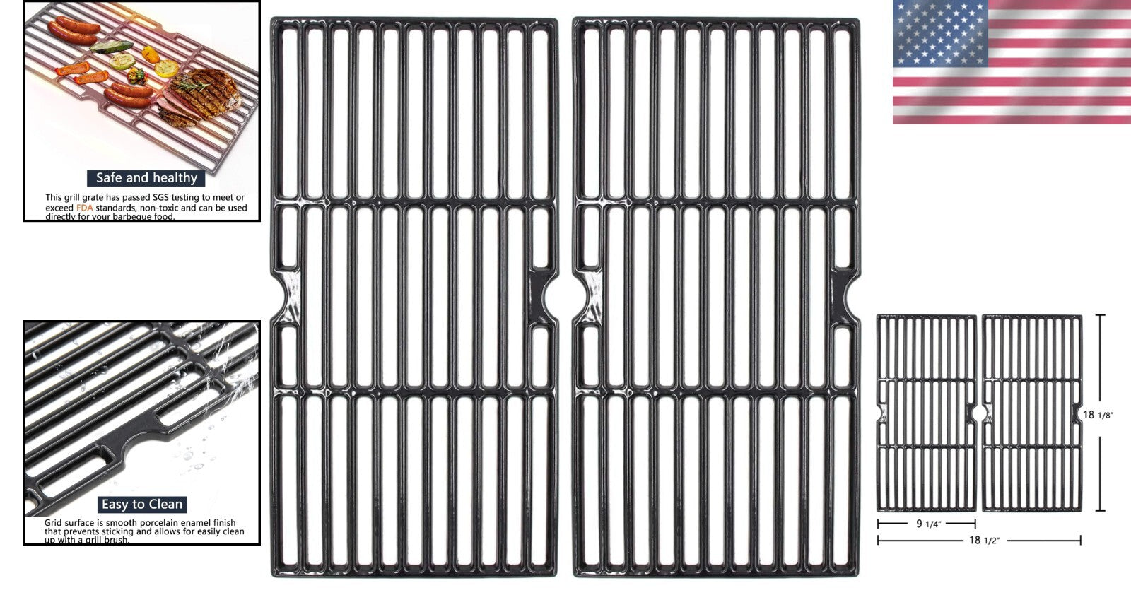 CharBroil 18 1/8'' Porcelain Coated Cast Iron Grill Grates Replacement - 2-Pack