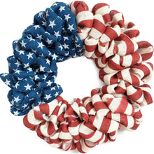Load image into Gallery viewer, 20-Inch Patriotic Burlap Wreath – Handcrafted 4th of July &amp; Memorial Day Decor
