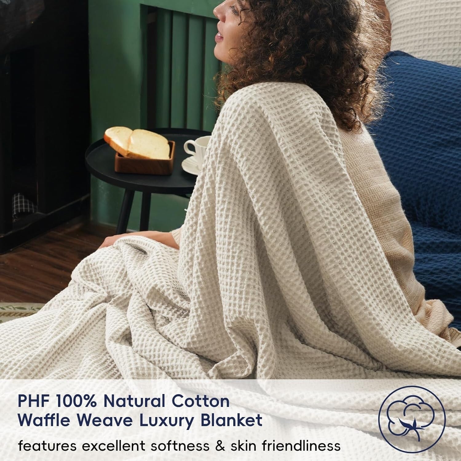 Versatile Oversized Cotton Waffle Throw Blanket - Perfect for Home and Travel