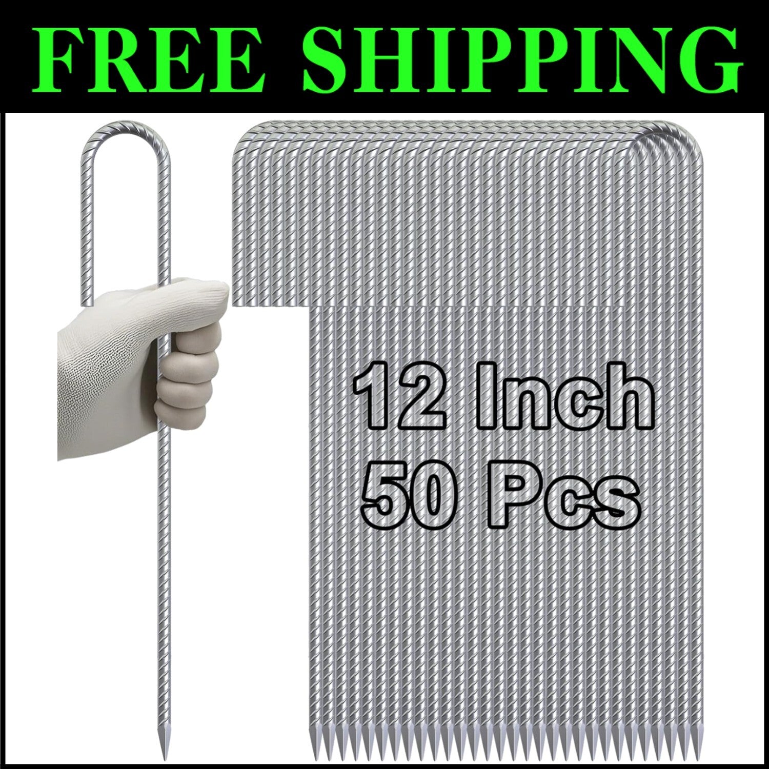 50-Pack 12" Heavy-Duty Galvanized Rebar Stakes with Chisel Point for Outdoors