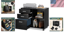 Load image into Gallery viewer, 3 Drawer Mobile File Cabinet with Open Shelves - Stylish Home Office Storage