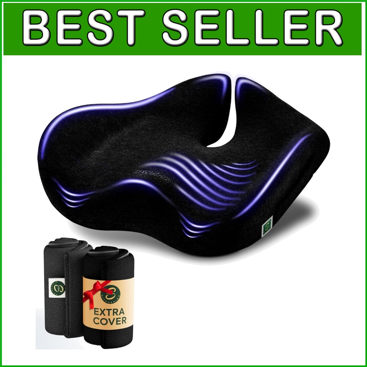 30% Larger Office Chair Cushion - Portable Memory Foam for Pain Relief & Comfort