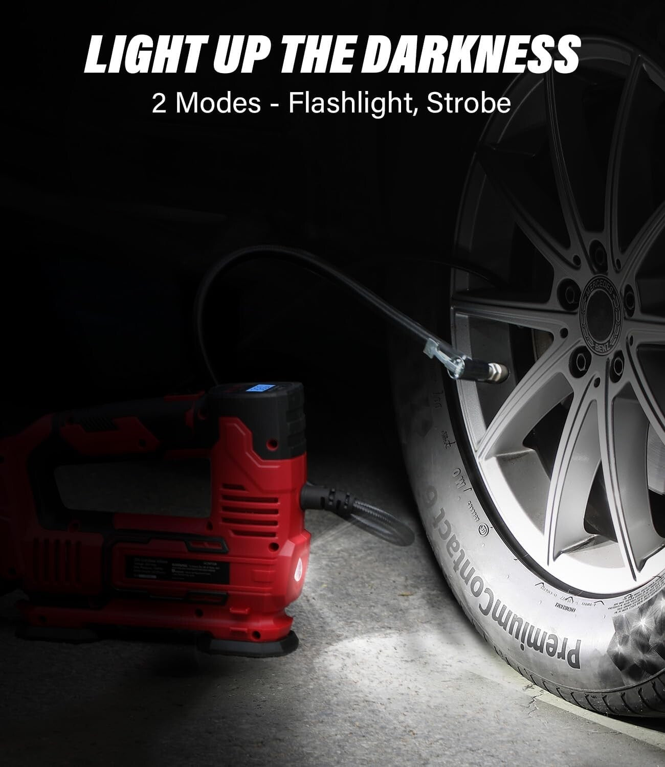 Rechargeable Air Compressor with LED Light - Ideal for Tires & Inflatables