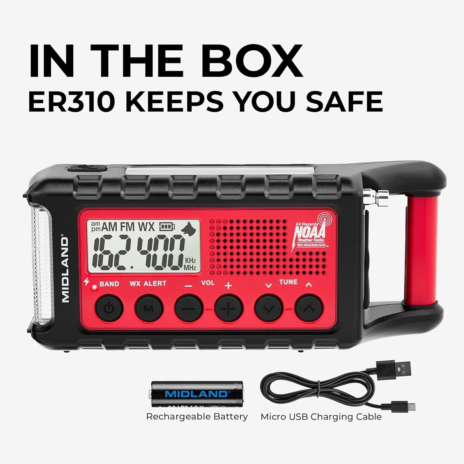 Emergency AM/FM Weather Radio with Rechargeable Battery & Multiple Power Options
