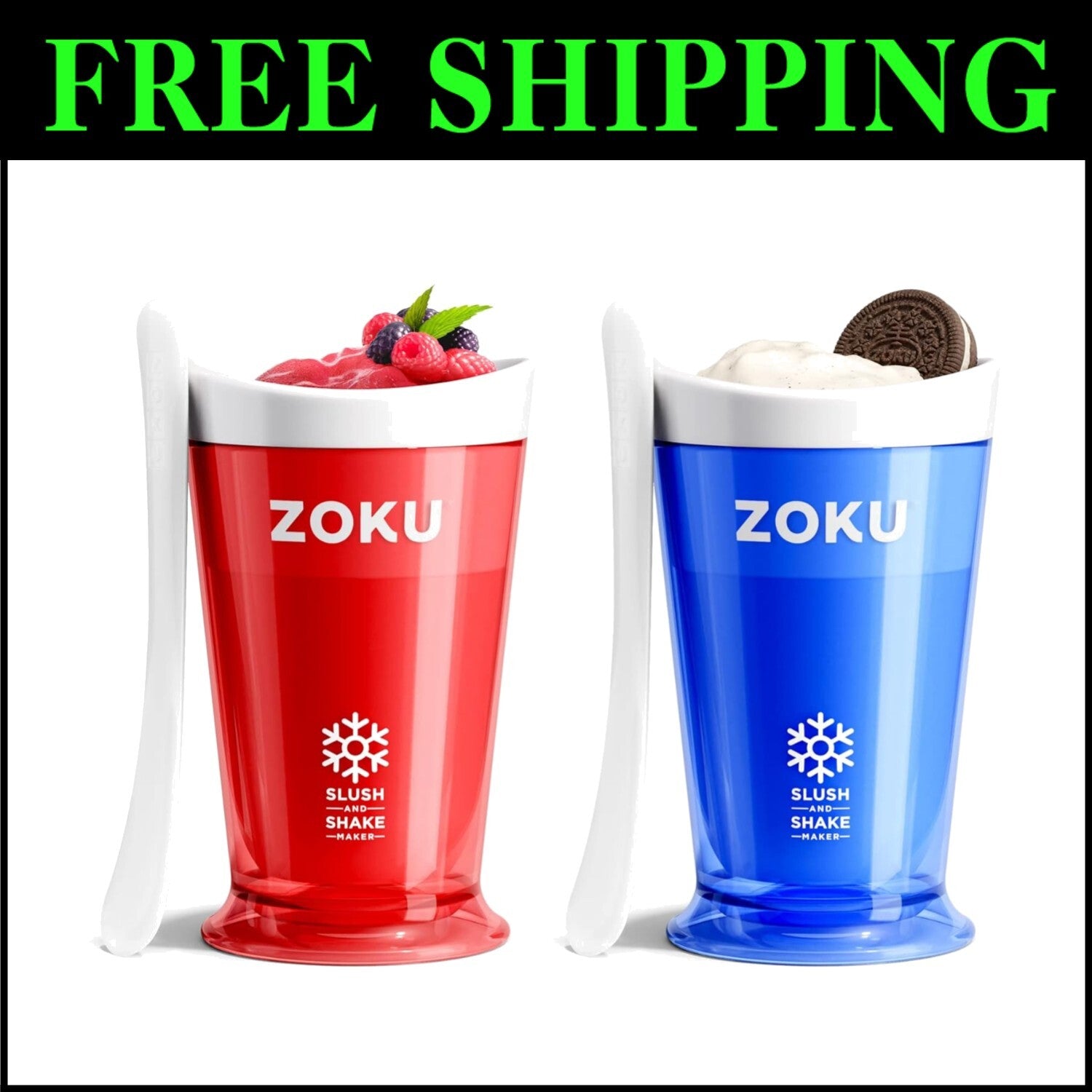 2 x 8-Ounce Slushy Cups with Innovative Spoons for Custom Flavor Creations