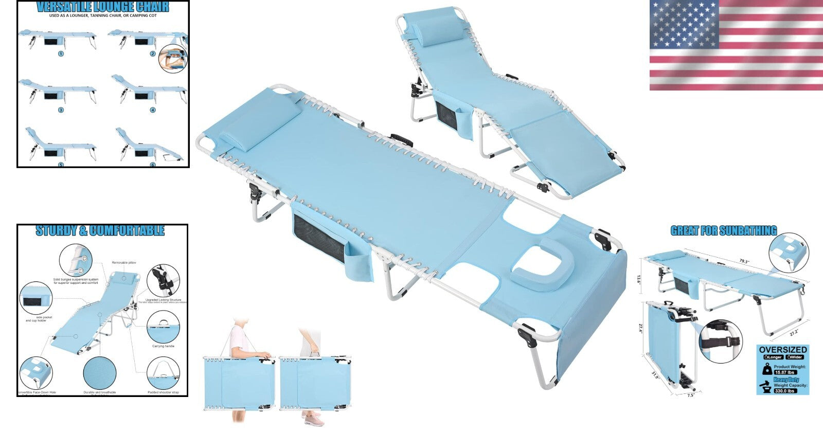 Durable Portable Tanning Chair with Face Hole - Perfect for Poolside Relaxation