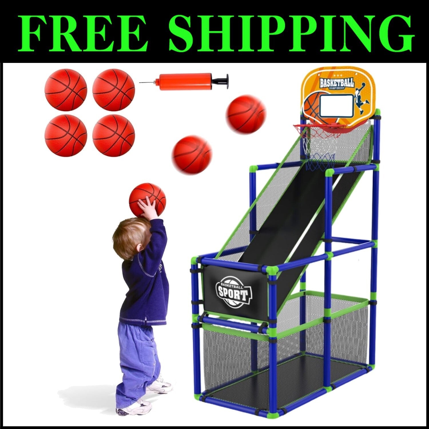Kids Indoor Basketball Hoop with Adjustable Height & Storage for Fun Playtime