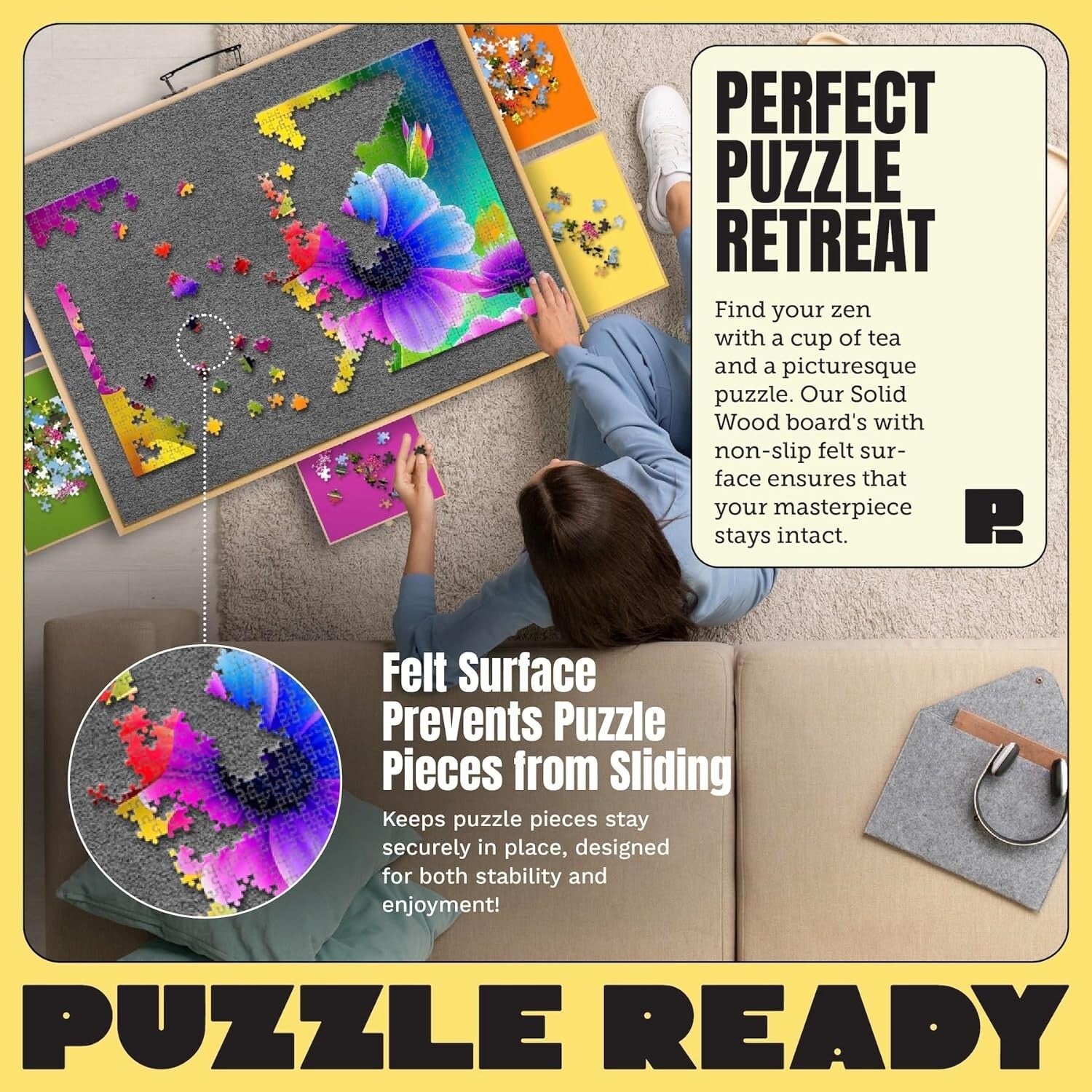 41" x 32" Jigsaw Puzzle Table with Removable Felt Mat - Ideal for Puzzle Lovers