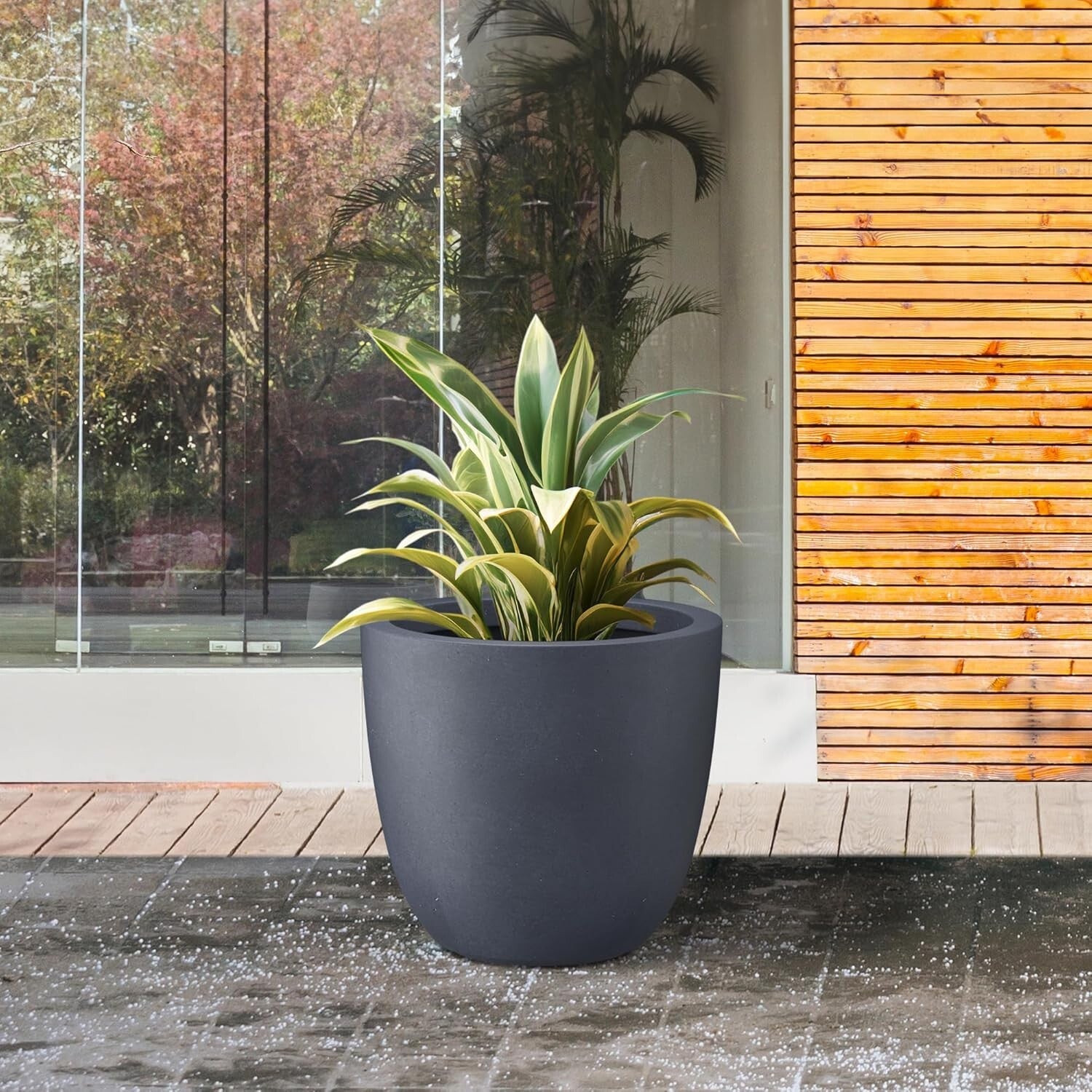 Elegant 14" Diameter Concrete Planter with Rubber Plug - Perfect for Every Space