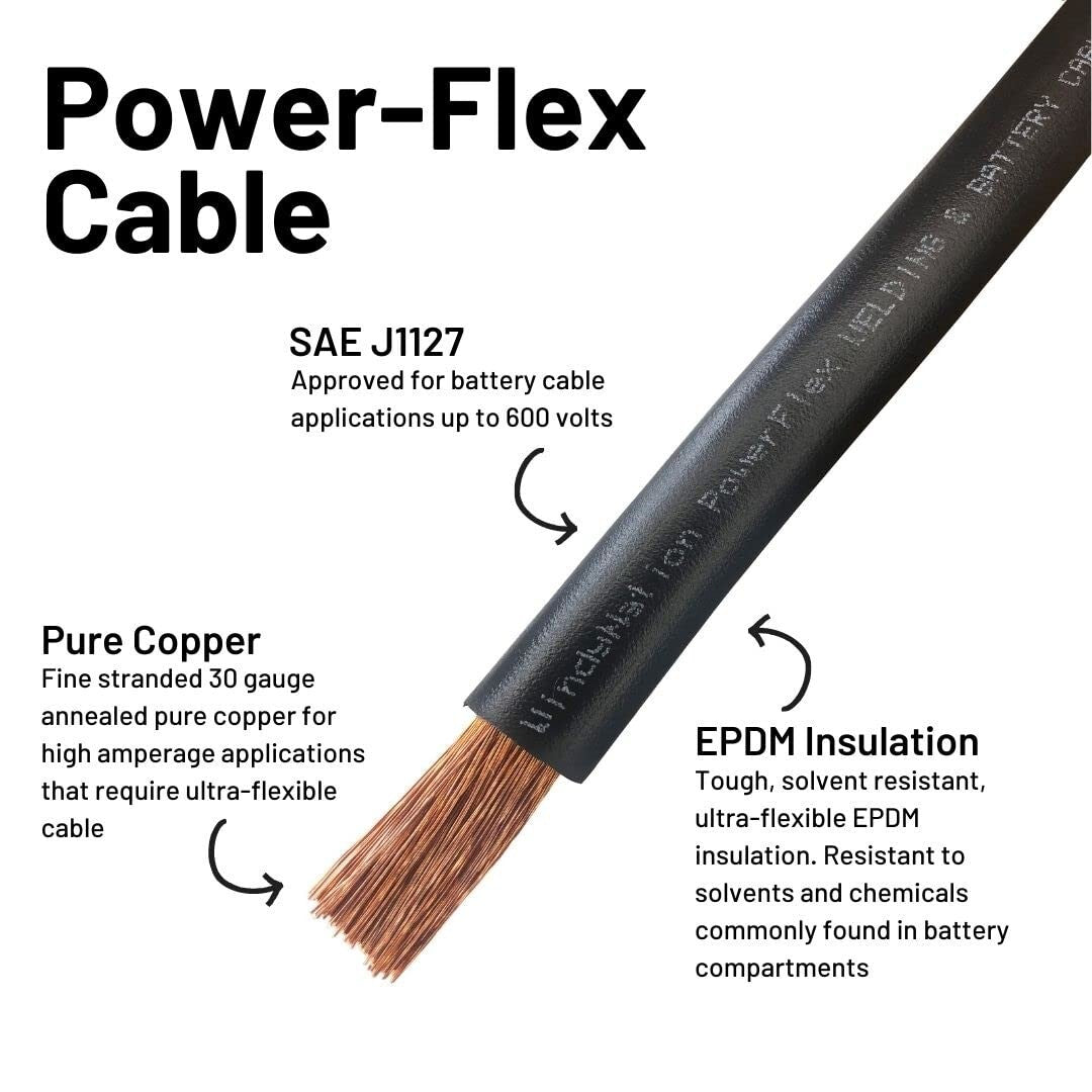 Flexible 2/0 AWG Copper Battery Inverter Cables with Corrosion-Resistant Ends