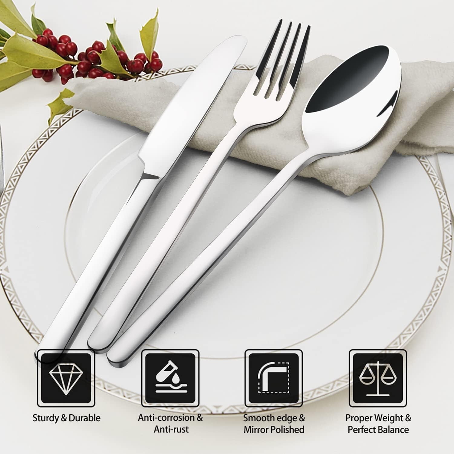 18/10 Stainless Steel 60-Piece Cutlery Set - Dishwasher Safe and Rust Resistant