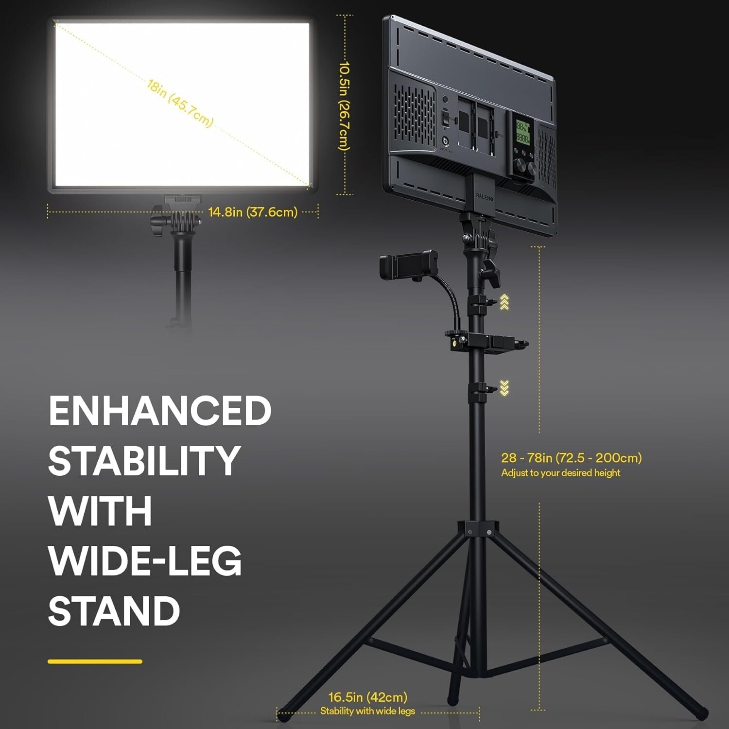 Adjustable LED Studio Lights with 45W Output, 18" Panel & Travel Bag for YouTube