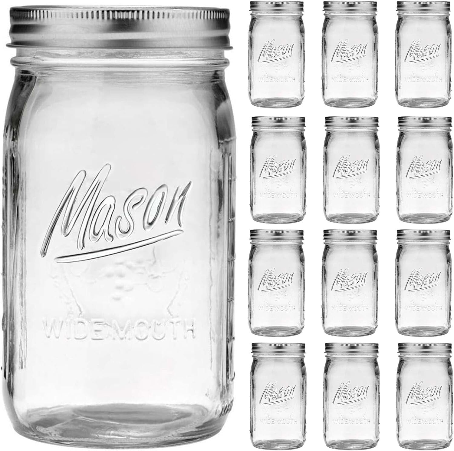 Versatile 32 oz Wide Mouth Mason Jars - Premium 12 Pack for Food & Crafting