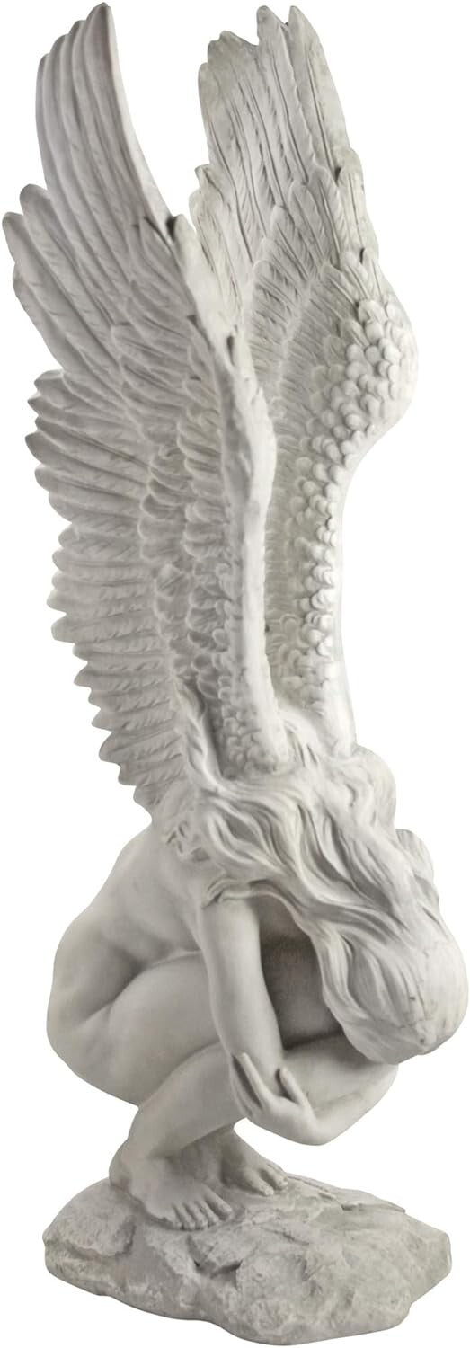 Antique Stone Finish Angel Statuary - 30 Inch Remembrance for Gardens and Homes