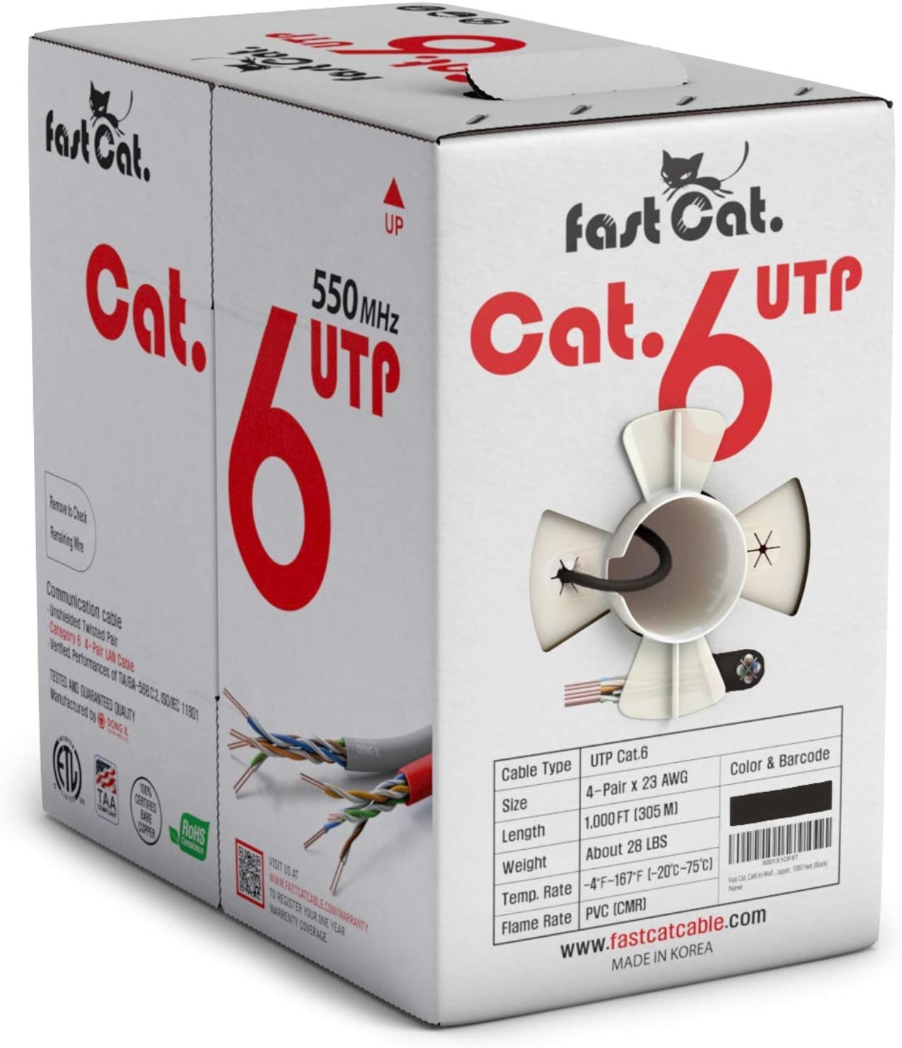 10 Gigabit Cat 6 Ethernet Cable - 1000ft Noise-Reducing, Indoor/Outdoor Use