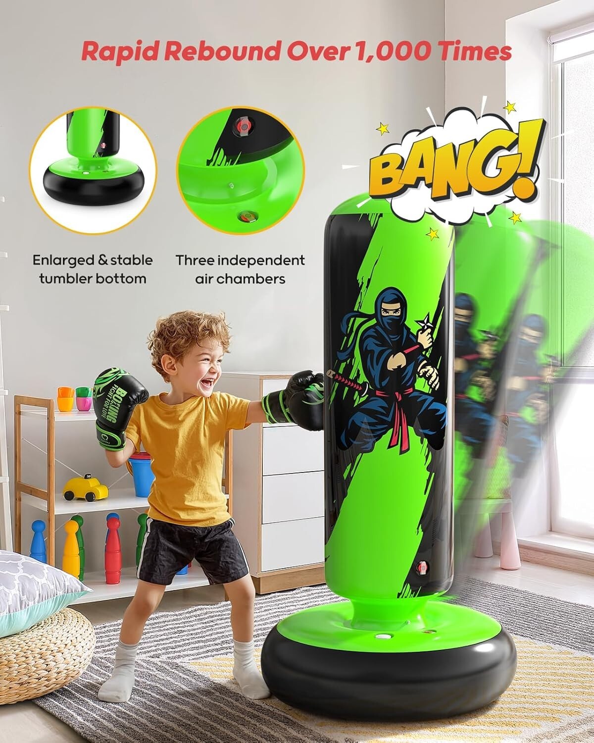 Durable 66-Inch Kids Boxing Fun: Inflatable Punching Bag & Gloves for Ages 5-12