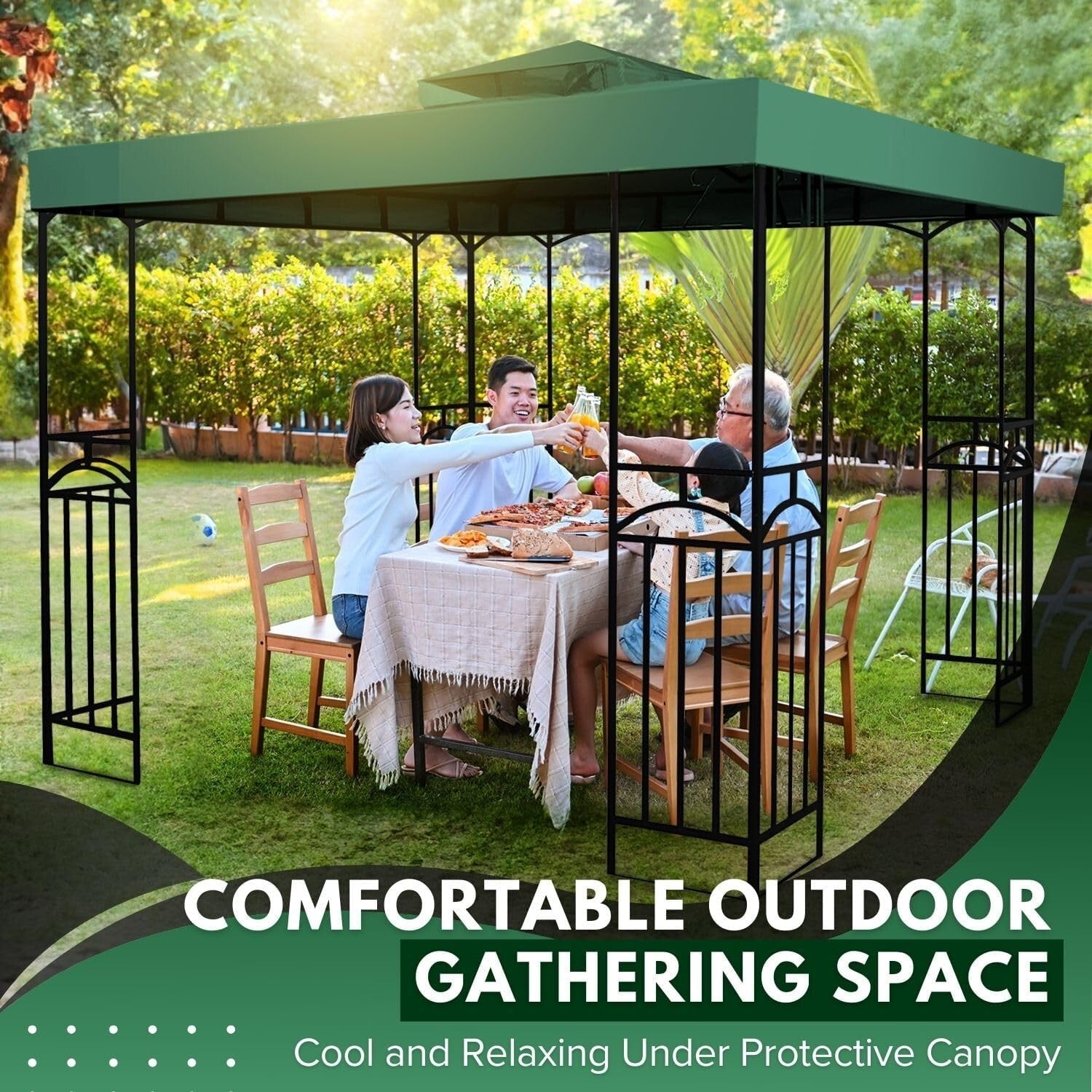 Double Tier 10x10 Gazebo Replacement Canopy - Water-Resistant & Easy Setup