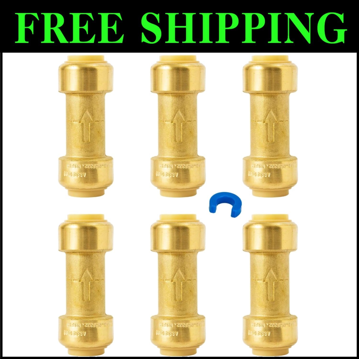 1/2 Inch No Lead Brass Check Valve - Push-to-Connect Plumbing Fittings (6 Pack)